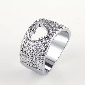 Titanium Ring with Hollowed Heart and Inlaid Zirconia Fashion Accessory